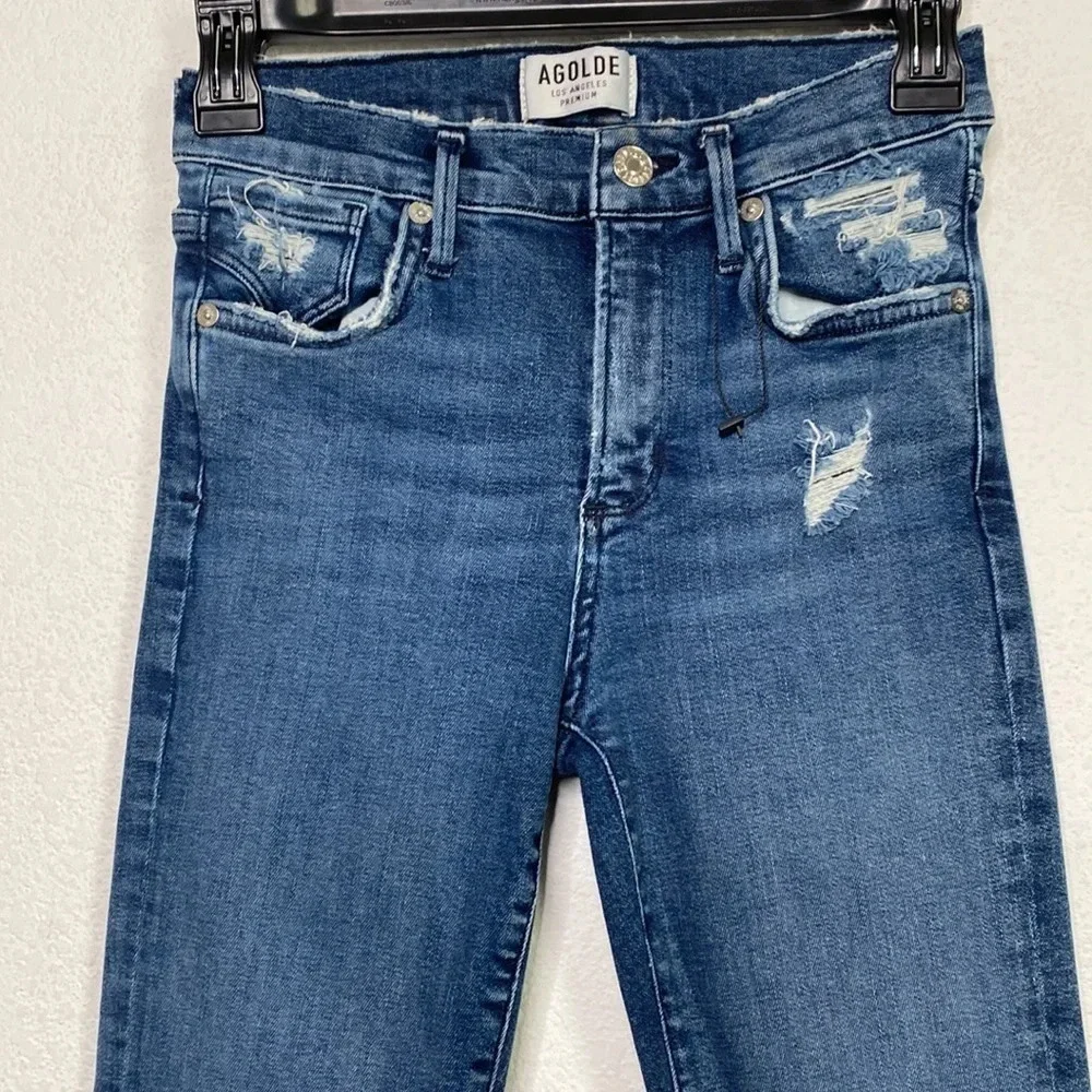 AGOLDE Sophie High Rise Skinny Crop Medium Wash Distressed Ripped Size 25